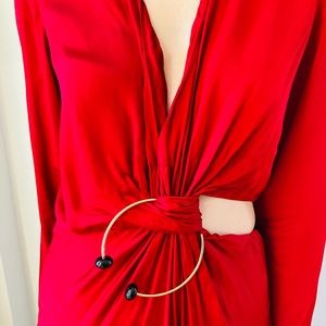Beautiful Red Zara Special Edition Asymmetrical Gown. New. Metal Circle Detail.